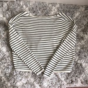 white and black striped sweater
